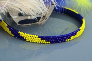 Обідок для зачіски жовто-блакитний з намистинами в українському стилі "Україночка 4" 2436225 фото