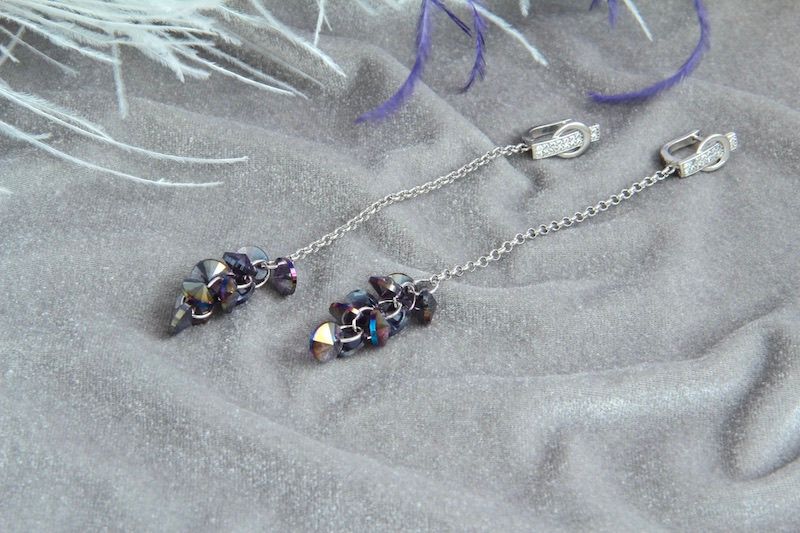 Сережки-ланцюжки довгі з кристалами "Вів'єн" Ручна робота 2436169 фото