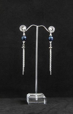 Сережки-ланцюжки з перлами "Elegant Blue" 1287 фото