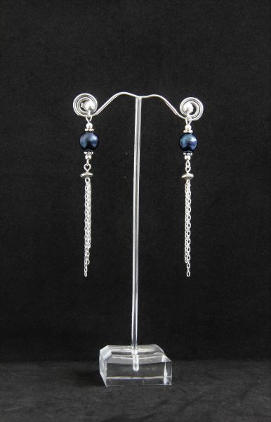 Сережки-ланцюжки з перлами "Elegant Blue" 1287 фото