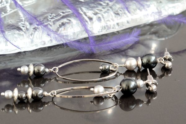 Сережки асиметричні з перлами "Мінімаліст" 1275 фото