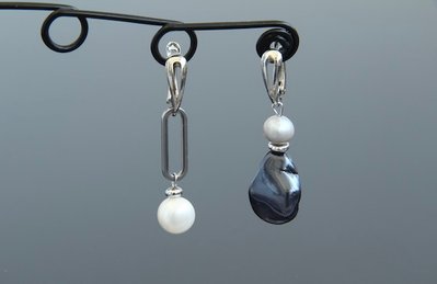 Сережки асиметричні з натуральними перлами "Майорка" Ручна робота 1356 фото