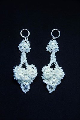 Сережки з перлами мереживні "Снігова королева" 1438 фото