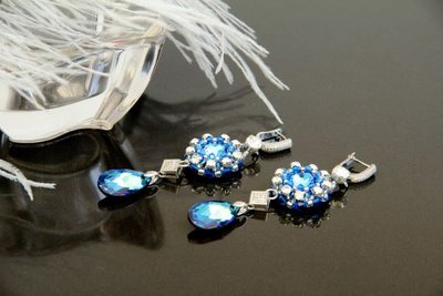 Сережки з кристалами "Aquamarine Blue" 1360 фото