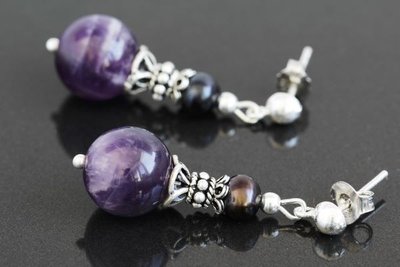 Серьги серебряные с натуральным жемчугом и аметистом "Purple Drop" 1279 фото