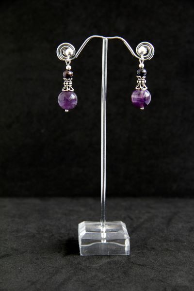Серьги серебряные с натуральным жемчугом и аметистом "Purple Drop" 1279 фото