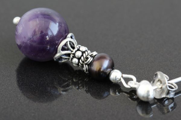 Сережки срібні з натуральними перлами та аметистом "Purple Drop" 1279 фото