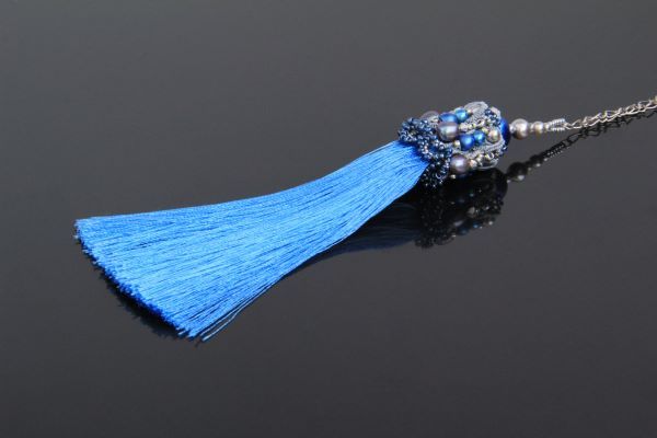 Кулон мереживний синій з китицею "Шахерезада" 1193 фото