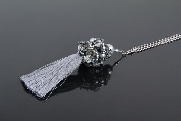 Кулон серебристый кружевной с кистью "Silver Crystal" 1189 фото