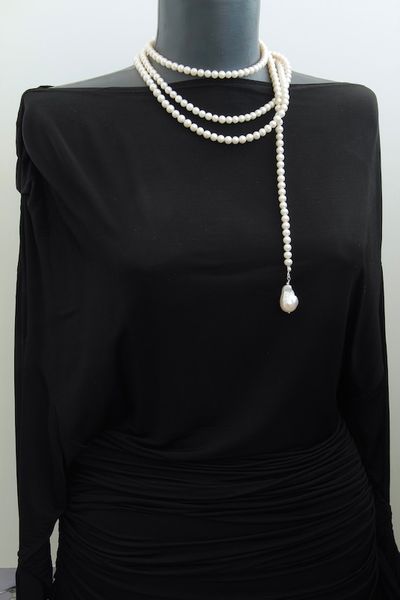 Довгий ларіат кольє з натуральних перлів "Барокко" Кольє з барочних перлів з підвісками Ручна робота 2436140 фото