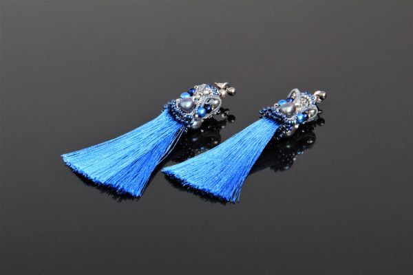 Сережки-китиці мереживні з перлами "Шахерезада" 1308 фото