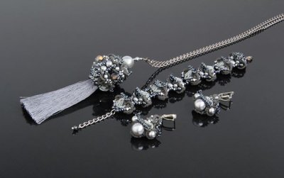 Комплект біжутерії мереживний з перлами "Silver Crystal" 1160 фото