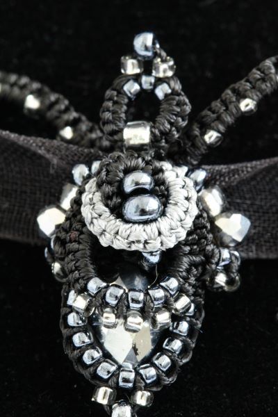Кольє мереживне чорне з перлами "Чорна лілія" 1135 фото