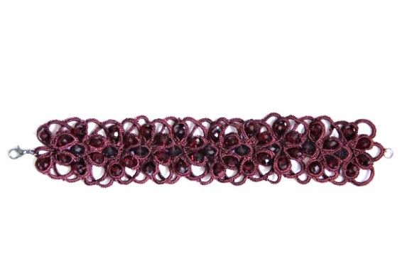 Браслет мягкий кружевной широкий плетеный красный "Рубин" 1026 фото