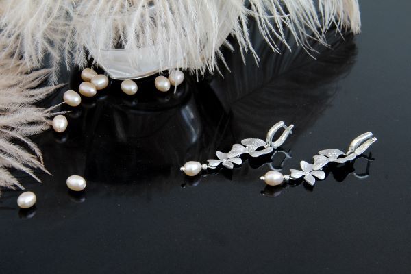 Сережки срібні з перлами "Персі" 1534 фото