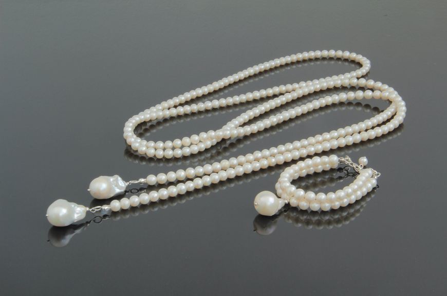 Комплект ювелірної біжутерії з натуральних перлів "Барокко White" 1445 фото