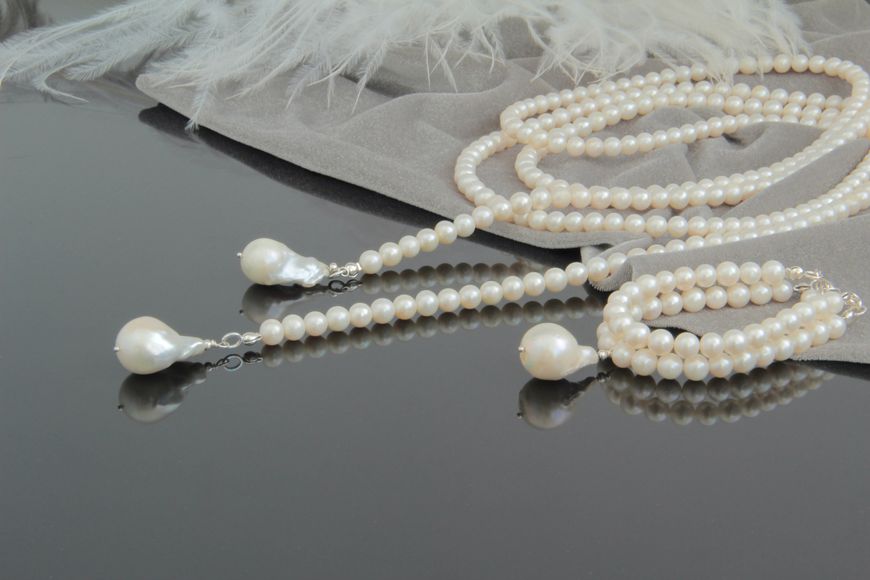 Комплект ювелірної біжутерії з натуральних перлів "Барокко White" 1445 фото