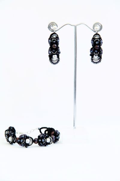 Комплект авторської біжутерії мереживний з перлами "Ольга" 1170 фото