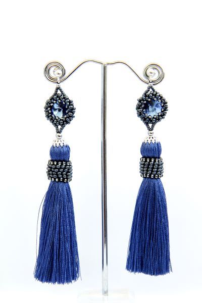 Сережки-китиці сині з кристалами "Герцогиня" 1301 фото