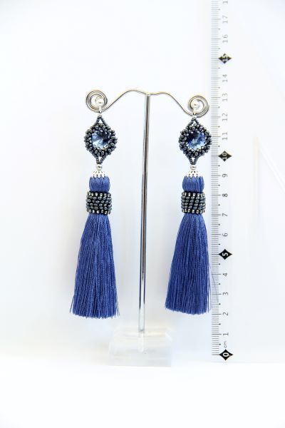 Сережки-китиці сині з кристалами "Герцогиня" 1301 фото