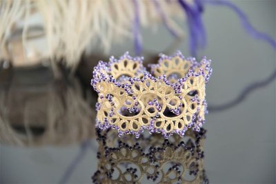 Браслет мереживний плетений з бісером "Кремовий ажур" 1032 фото
