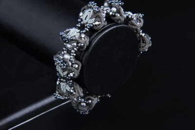 Браслет плетеный серебристый с жемчугом мягкий "Silver Crystal" 1048 фото