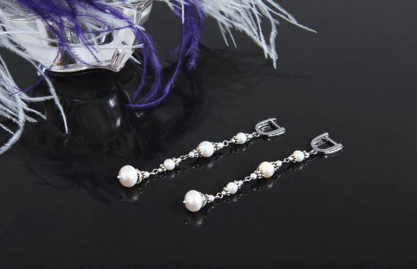 Серьги серебряные из натурального жемчуга "Марианна" 1395 фото