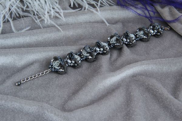 Браслет плетеный серебристый с жемчугом мягкий "Silver Crystal" 1048 фото