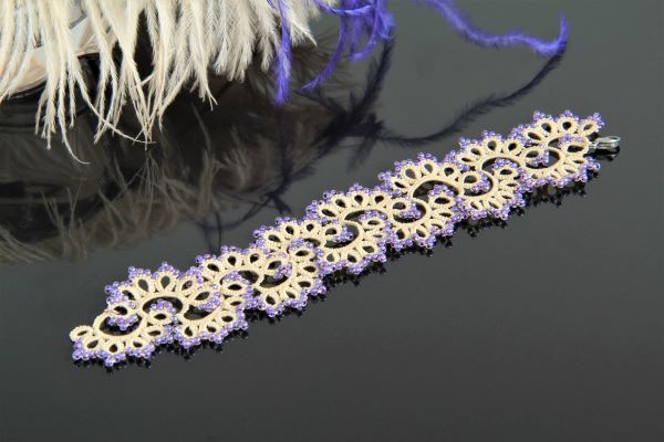 Браслет мереживний плетений з бісером "Кремовий ажур" 1032 фото