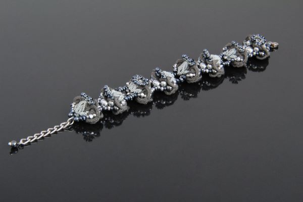 Браслет плетений з перлами м'який сріблястий "Silver Crystal" 1048 фото