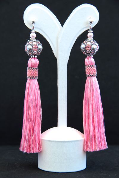 Сережки-китиці рожеві з перлами "Rose Pearls" 1312 фото