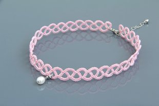 Чокер мереживний ажурний рожевий плетений з підвіскою"Роузі" 2436214 фото