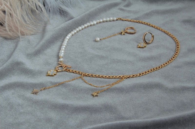 Комплект набір біжутерії позолота з перлами та перламутром "Сельма" 2436159 фото