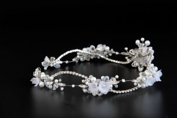 Весільний вінок з кристалами та перлами "Ніколетта" 1011 фото
