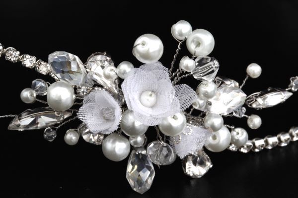 Весільний вінок з кристалами та перлами "Ніколетта" 1011 фото
