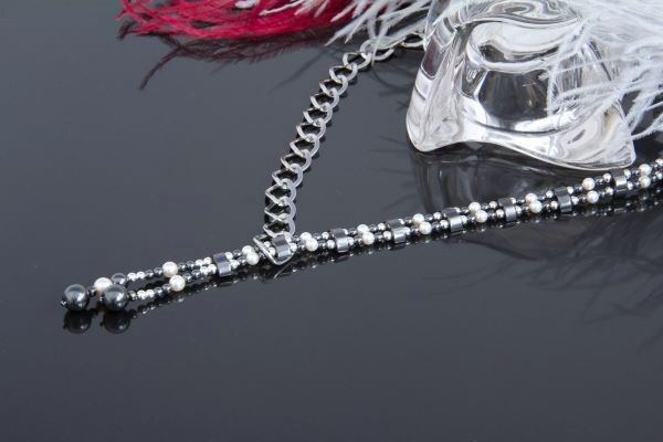 Кольє-ланцюжок з перлами та гематитом "Аделайн" 1134 фото