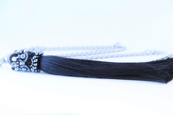Кулон-китиця мереживний чорний з перлами "1001 ніч" 1192 фото