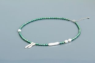 Кольє з натуральними зеленими та білими барочними перлами "Анелія" Ручна робота 2436215 фото
