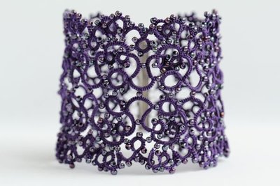 Браслет плетеный кружевной широкий мягкий фиолетовый "Violet" 1035 фото