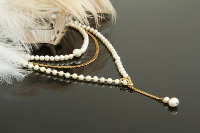 Багатошарове кольє-ланцюжок з перлами "Белінда" 1470 фото