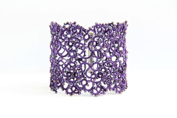 Браслет плетеный мереживний широкий м'який бузковий "Violet" 1035 фото