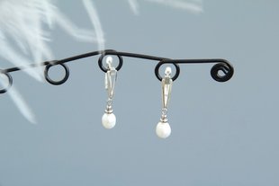 Сережки срібло з натуральними білими перлами "Анелія" Ручна робота 2436216 фото