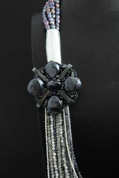 Ожерелье длинное из жемчуга и натуральных камней "Екатерина Плюс" 1459 фото