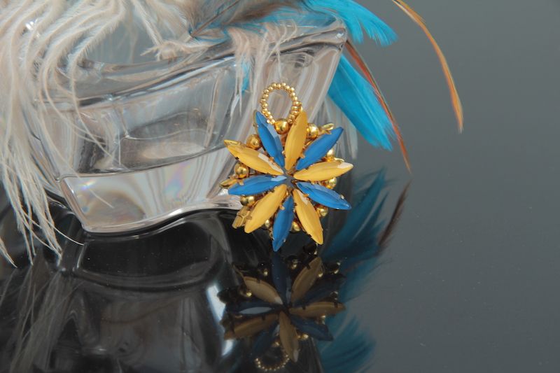 Ялинкова іграшка ручної роботи в українському стилі "Сніжинка Жовто-блакитна" 2436164 фото