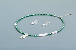 Комплект набір біжутерії з перлами "Анелія" Кольє та сережки ручної роботи 2436217 фото