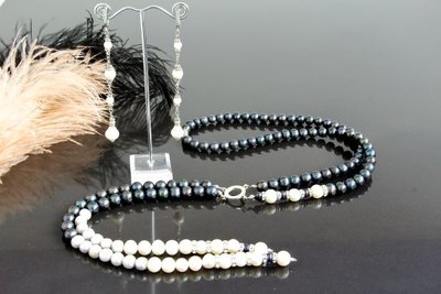 Комплект ювелірної біжутерії з натуральних перлів "Леді" 1380 фото