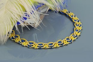 Чокер мереживний плетений жовто-блакитний в українському стилі "Україночка" 2436218 фото