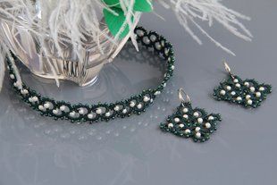 Комплект біжутерії Конвалія чокер та сережки ручної роботи. Konvaliya handmade jewelry set with lace choker and earrings