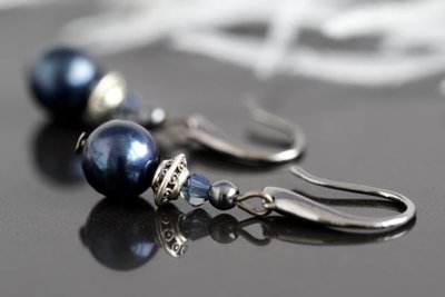 Сережки з перлами та гематитом "Франческа" 1296 фото