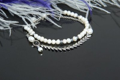 Комплект браслетів з перлами та ланцюжком з підвіскою "Паула" 1490 фото